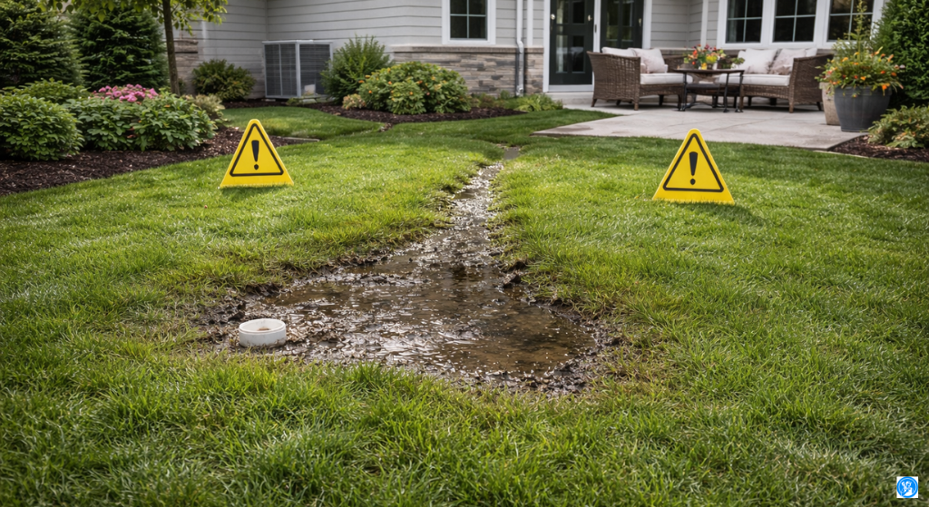 Professional plumber inspecting sewer line issue outside home showing early warning signs of a bellied sewer line